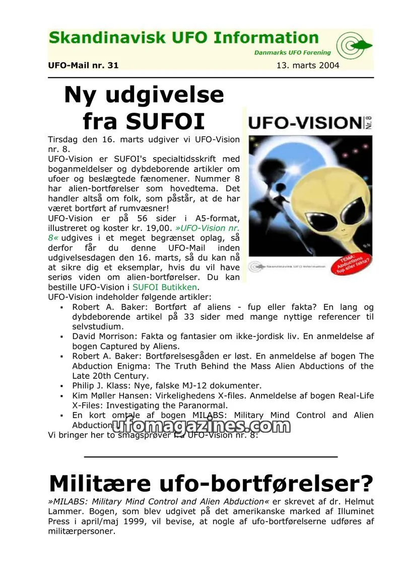 Cover of UFO Mail (SUFOI) issue nr. 31: Skandinavisk UFO Information