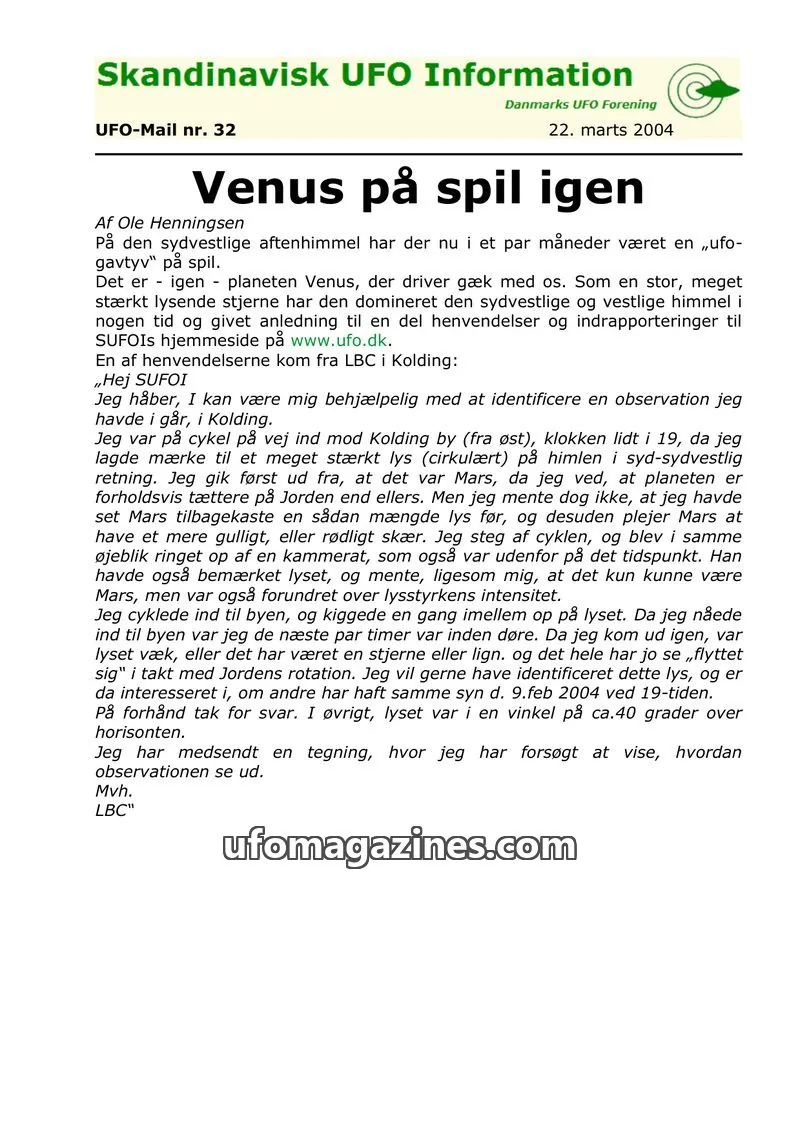 Cover of UFO Mail (SUFOI) issue 32: Skandinavisk UFO Information