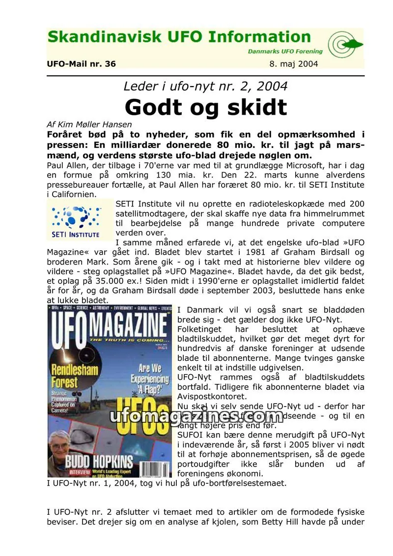 Cover of UFO Mail (SUFOI) issue 36: Skandinavisk UFO Information