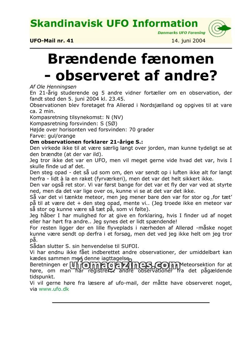 Cover of UFO Mail (SUFOI) issue nr. 41: Skandinavisk UFO Information