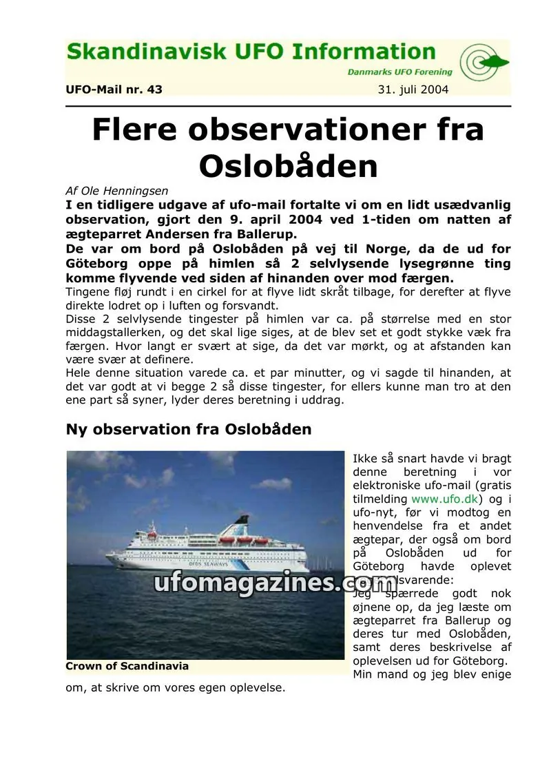 Cover of UFO Mail (SUFOI) issue UFO-Mail nr. 43: Skandinavisk UFO Information