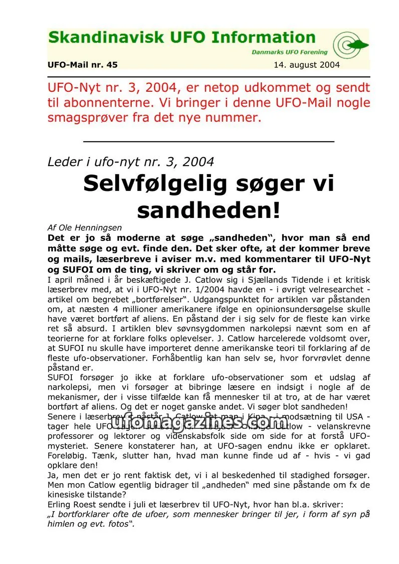 Cover of UFO Mail (SUFOI) issue 45: Skandinavisk UFO Information