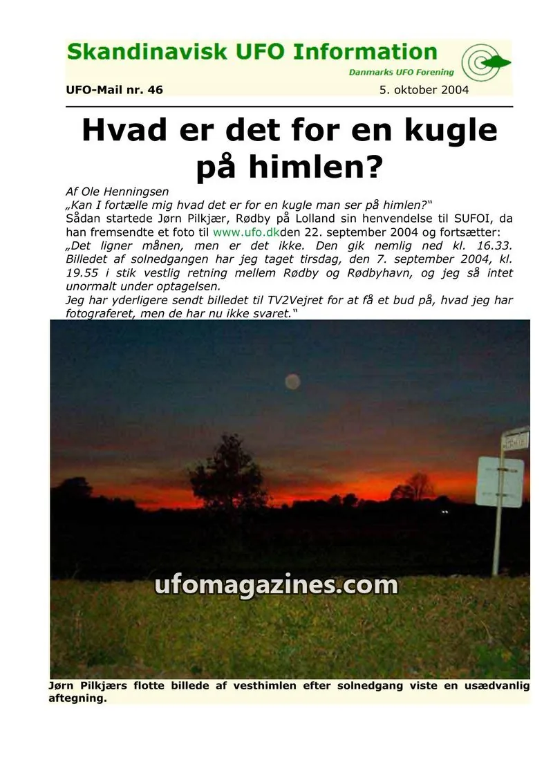 Cover of UFO Mail (SUFOI) issue nr. 46: Skandinavisk UFO Information