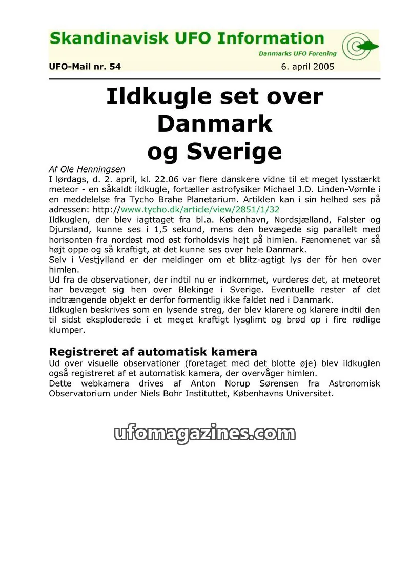 Cover of UFO Mail (SUFOI) issue nr. 54: Skandinavisk UFO Information