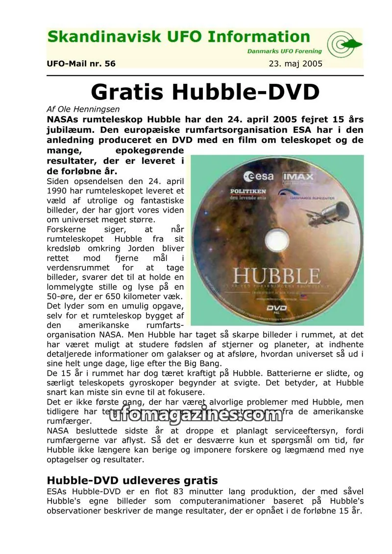 Cover of UFO Mail (SUFOI) issue nr. 56: Skandinavisk UFO Information