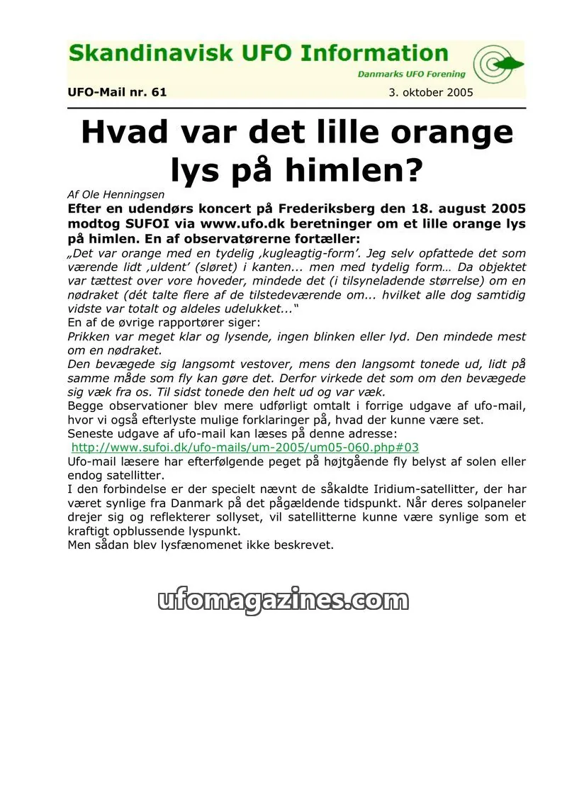 Cover of UFO Mail (SUFOI) issue 61: Skandinavisk UFO Information