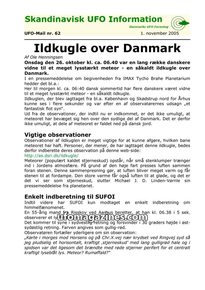 Cover of UFO Mail (SUFOI) issue nr. 62: Skandinavisk UFO Information