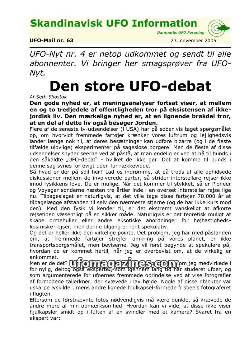 Cover of UFO Mail (SUFOI) issue 63: Skandinavisk UFO Information