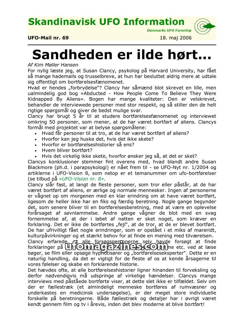Cover of UFO Mail (SUFOI) issue 69: Skandinavisk UFO Information