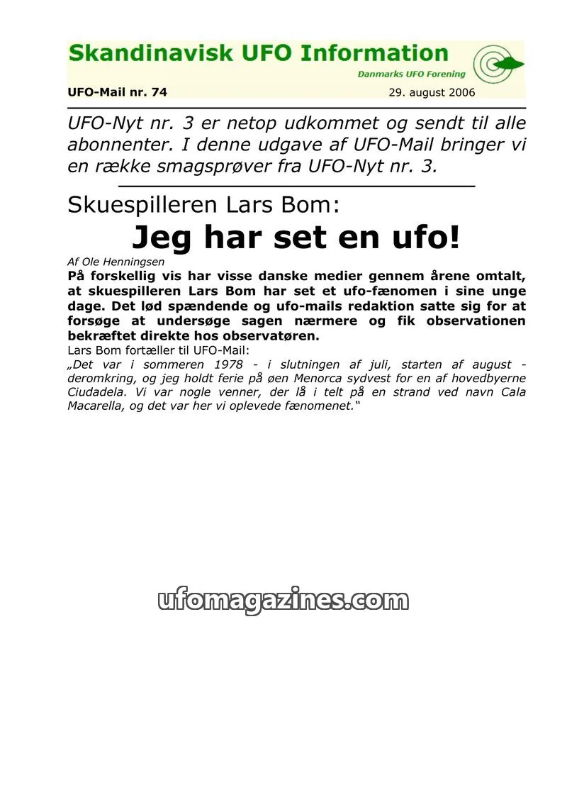 Cover of UFO Mail (SUFOI) issue nr. 74: Skandinavisk UFO Information