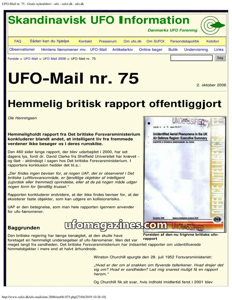 Cover of UFO Mail (SUFOI) issue nr. 75: UFO-Mail