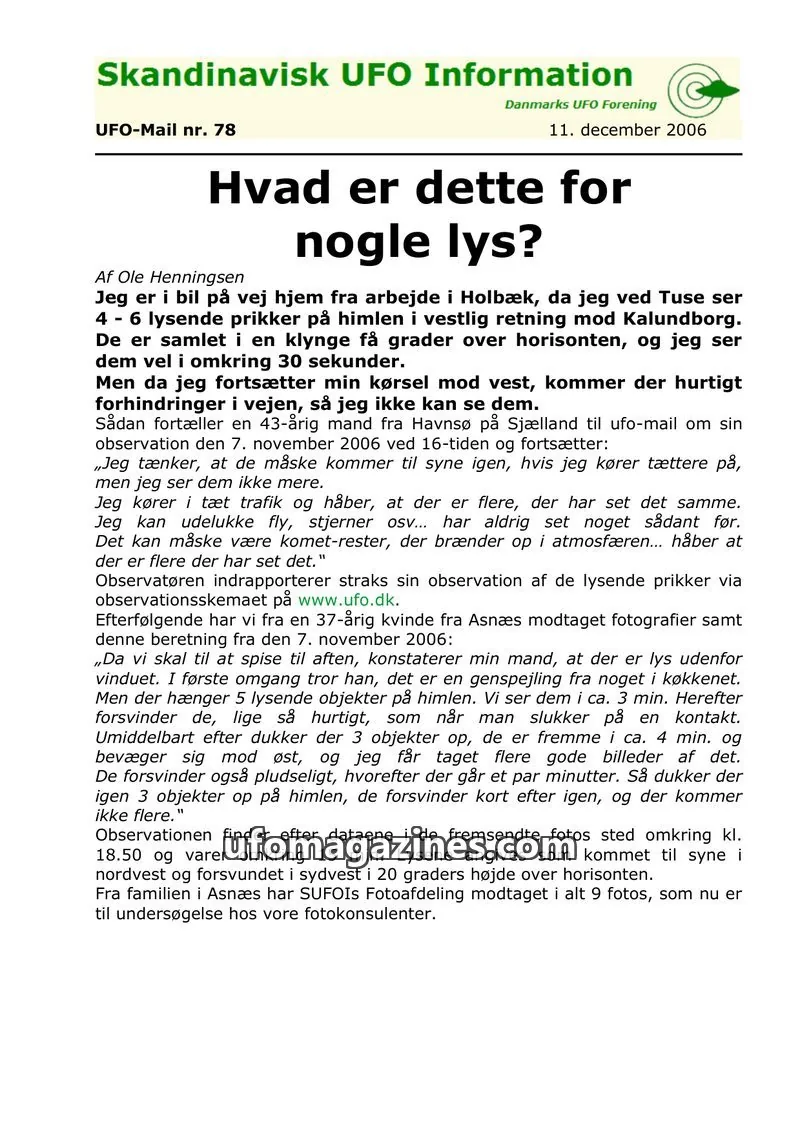 Cover of UFO Mail (SUFOI) issue 78: Skandinavisk UFO Information