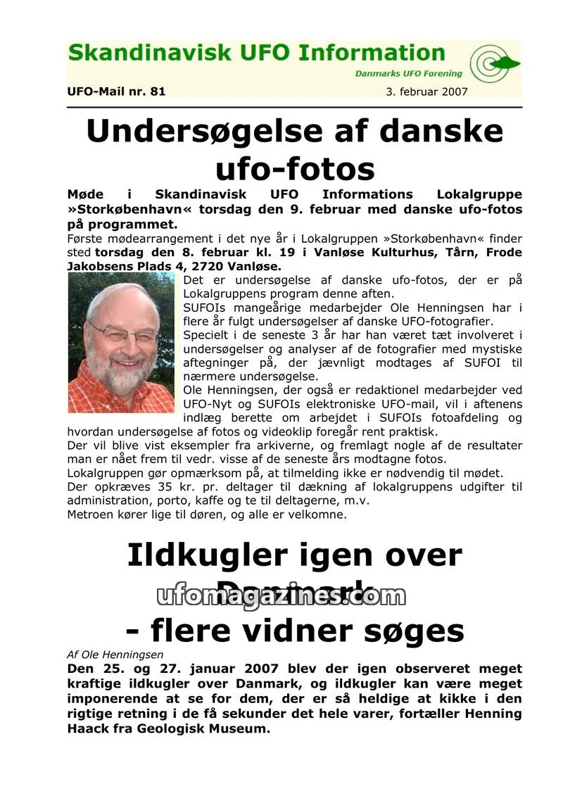 Cover of UFO Mail (SUFOI) issue 81: Skandinavisk UFO Information