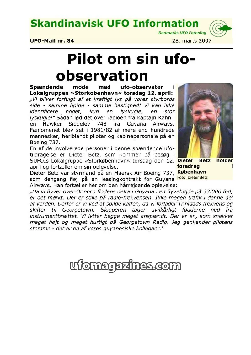 Cover of UFO Mail (SUFOI) issue 84: Skandinavisk UFO Information