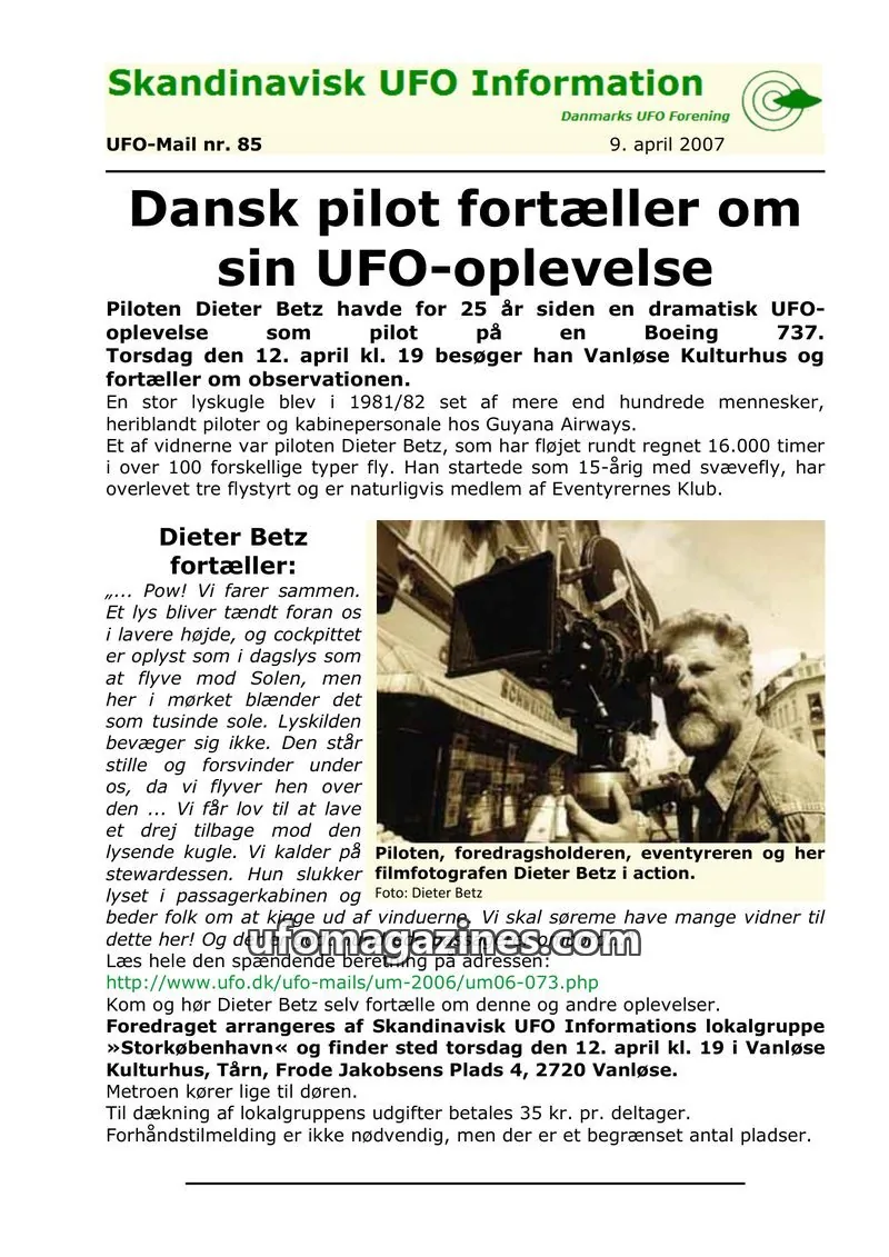 Cover of UFO Mail (SUFOI) issue nr. 85: Skandinavisk UFO Information