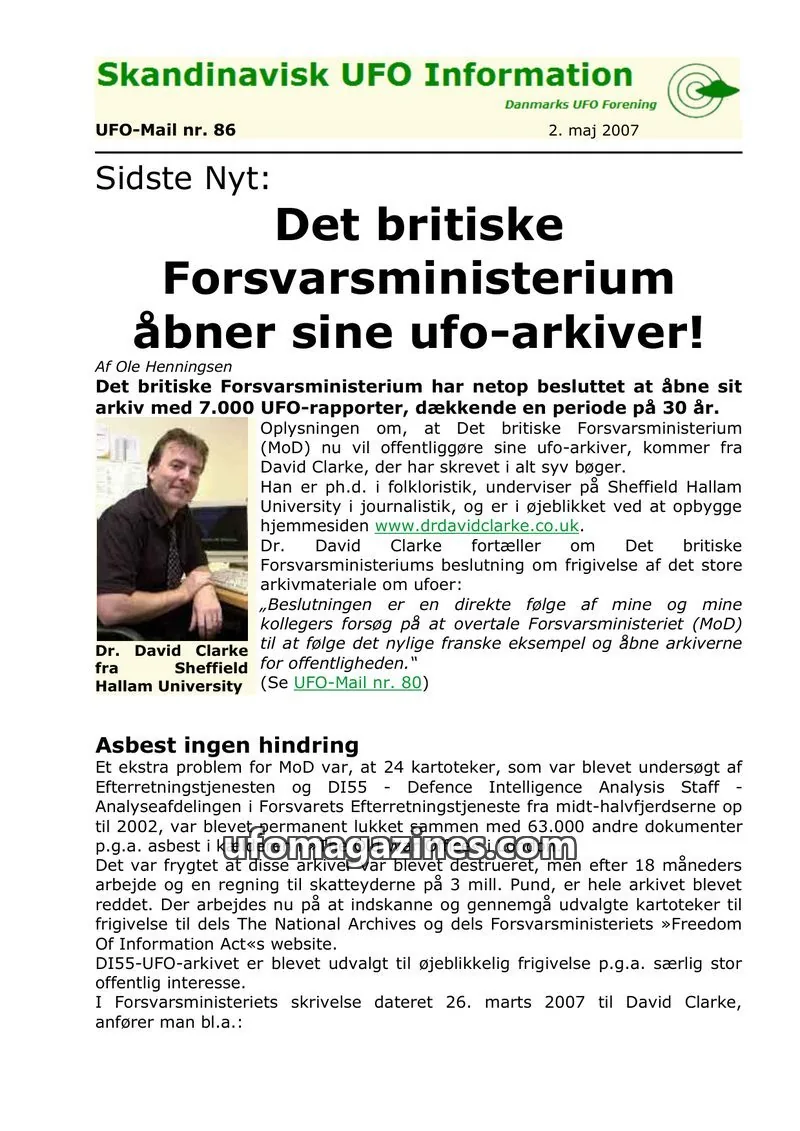 Cover of UFO Mail (SUFOI) issue 86: Skandinavisk UFO Information