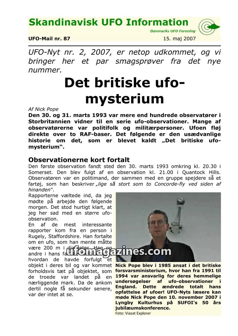Cover of UFO Mail (SUFOI) issue nr. 87: Skandinavisk UFO Information