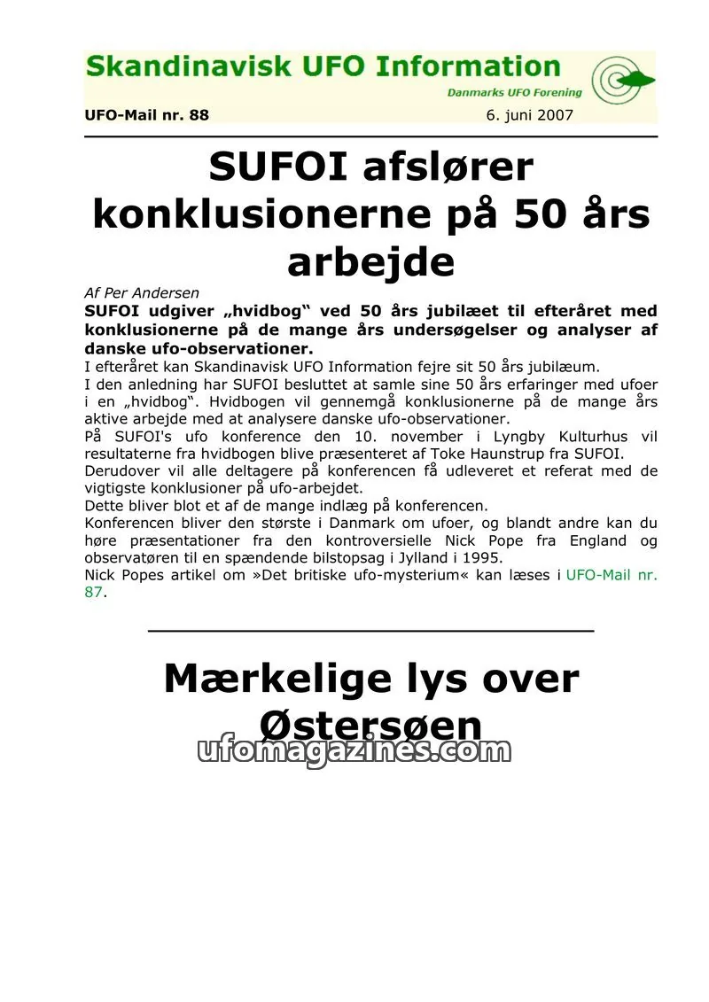 Cover of UFO Mail (SUFOI) issue UFO-Mail nr. 88: Skandinavisk UFO Information
