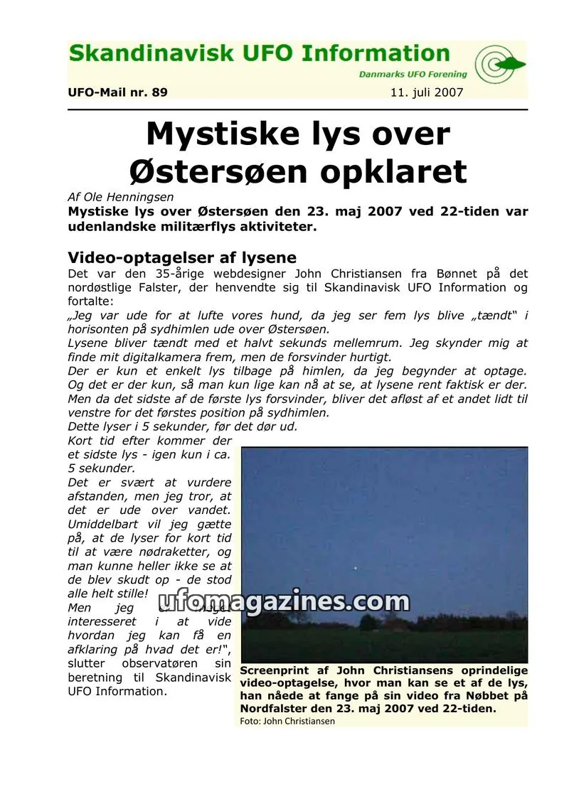 Cover of UFO Mail (SUFOI) issue 89: Skandinavisk UFO Information