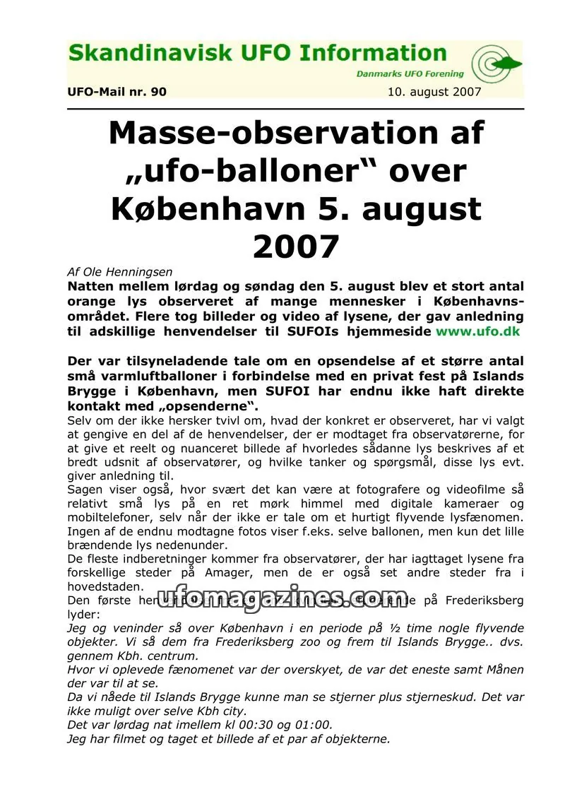 Cover of UFO Mail (SUFOI) issue 90: Skandinavisk UFO Information