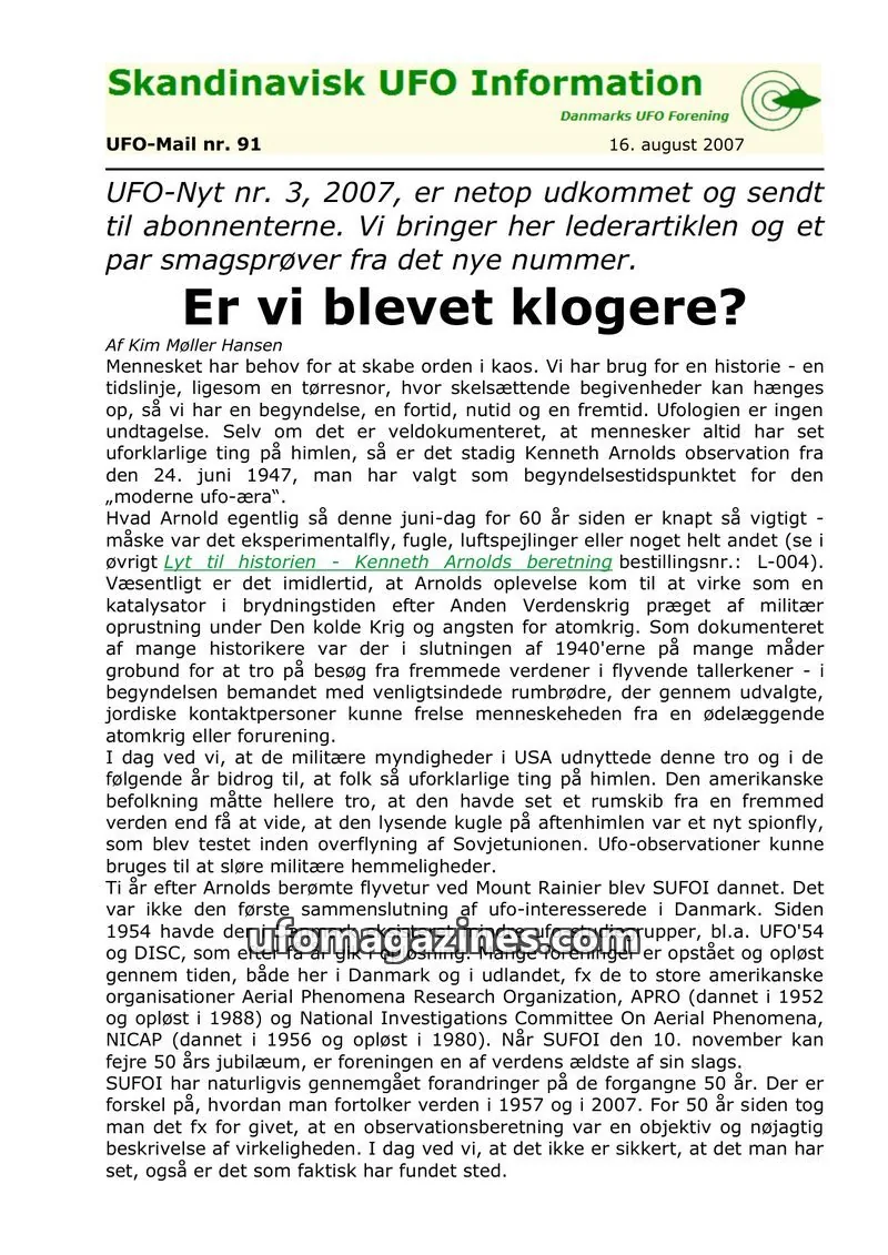 Cover of UFO Mail (SUFOI) issue 91: Skandinavisk UFO Information