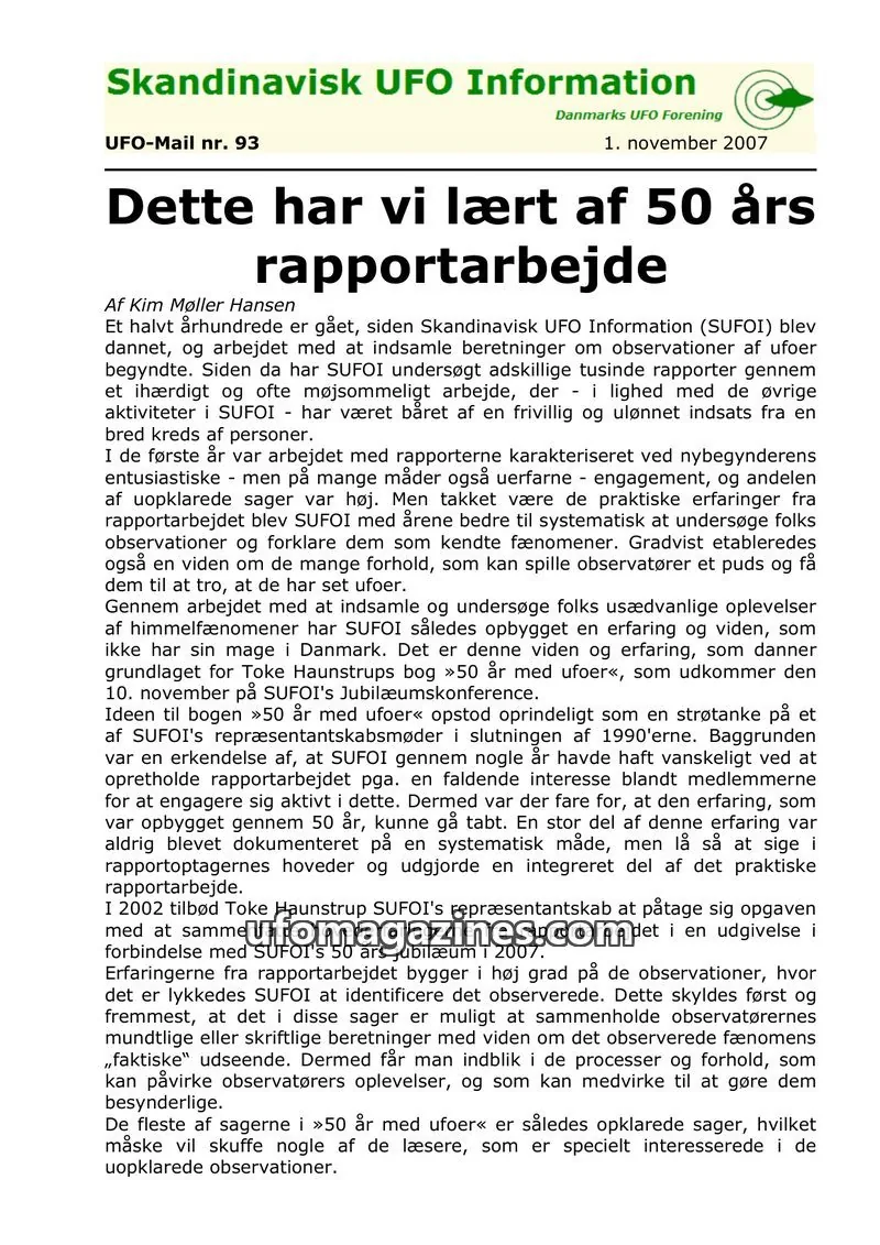 Cover of UFO Mail (SUFOI) issue 93: Skandinavisk UFO Information