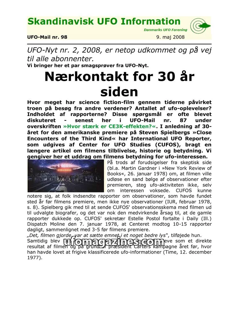 Cover of UFO Mail (SUFOI) issue 98: Skandinavisk UFO Information