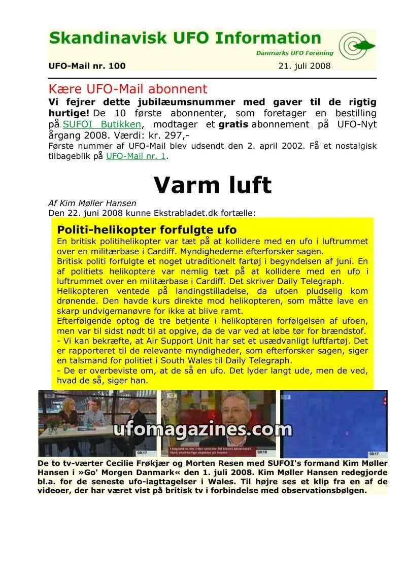 Cover of UFO Mail (SUFOI) issue 100: Skandinavisk UFO Information