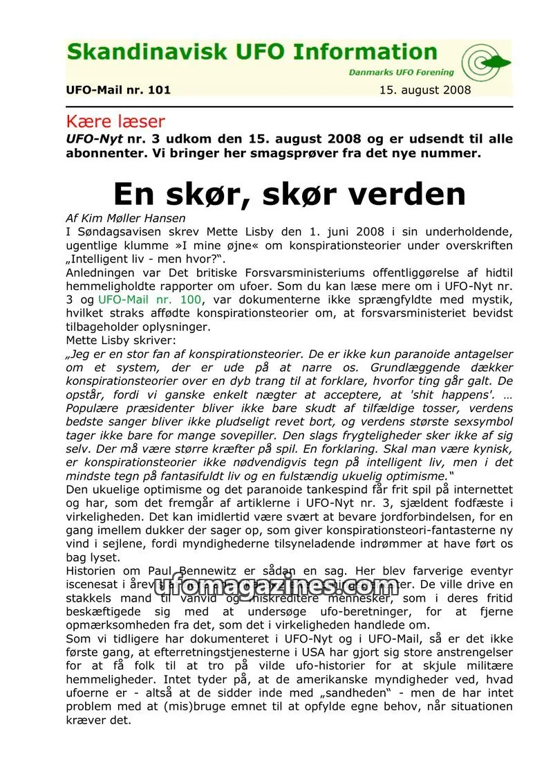 Cover of UFO Mail (SUFOI) issue 101: Skandinavisk UFO Information