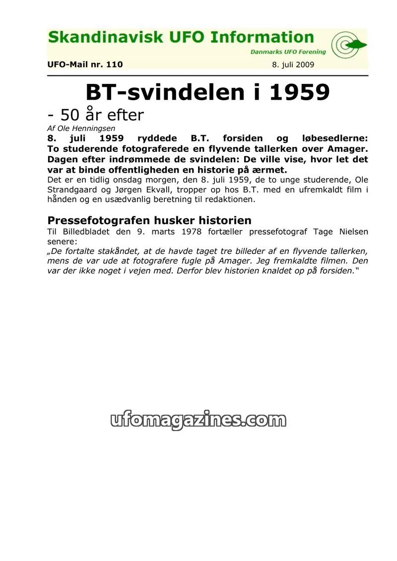 Cover of UFO Mail (SUFOI) issue 110: Skandinavisk UFO Information