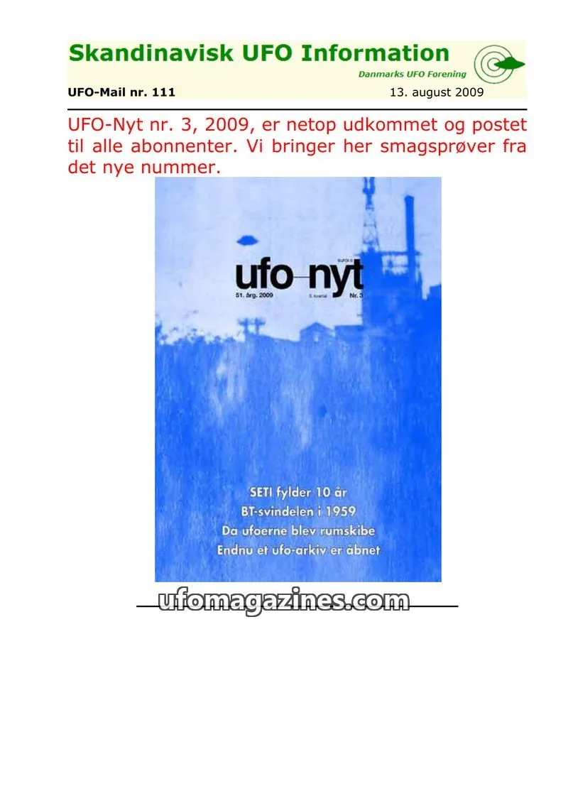 Cover of UFO Mail (SUFOI) issue 111: Skandinavisk UFO Information