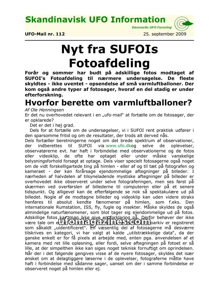 Cover of UFO Mail (SUFOI) issue 112: Skandinavisk UFO Information