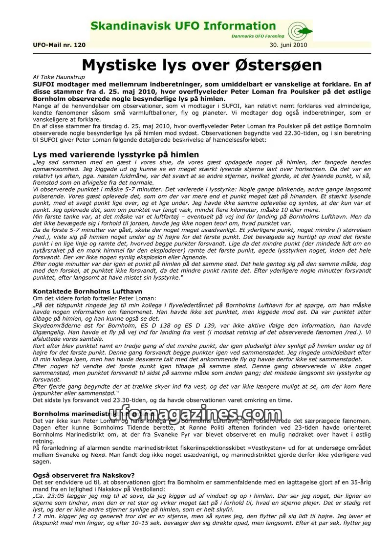 Cover of UFO Mail (SUFOI) issue 120: Mystiske lys over Østersøen