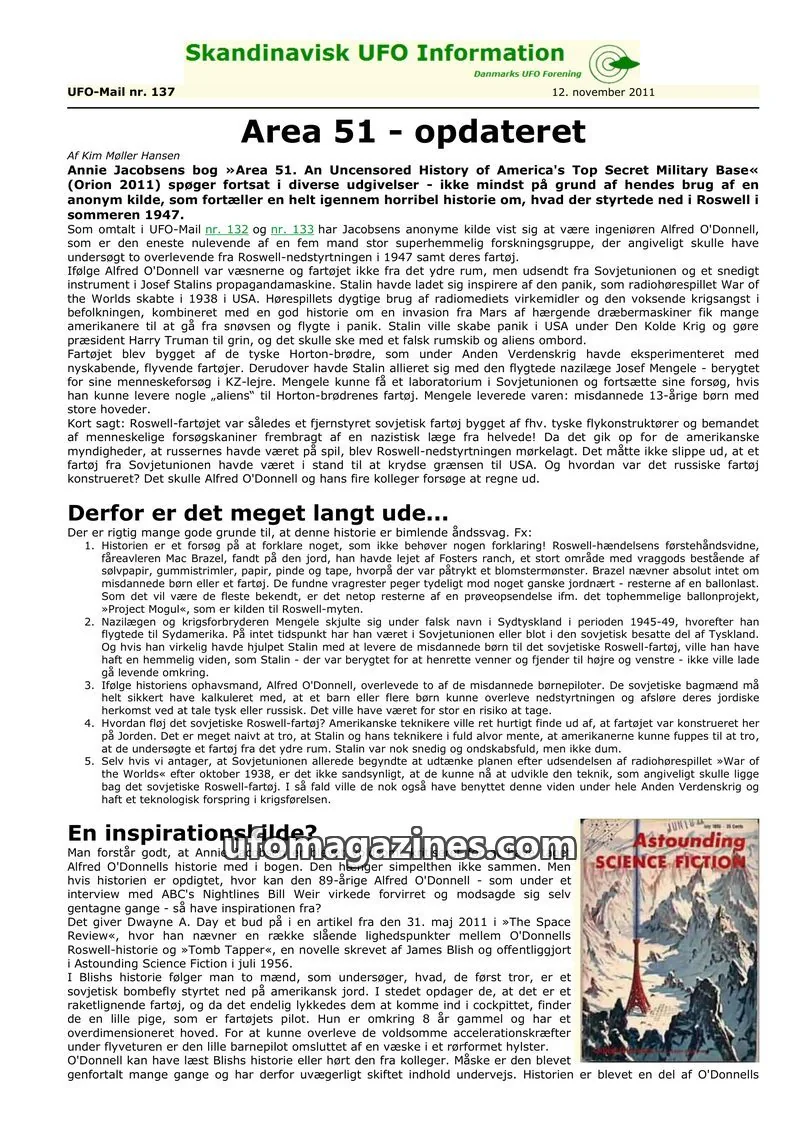Cover of UFO Mail (SUFOI) issue 137: Skandinavisk UFO Information