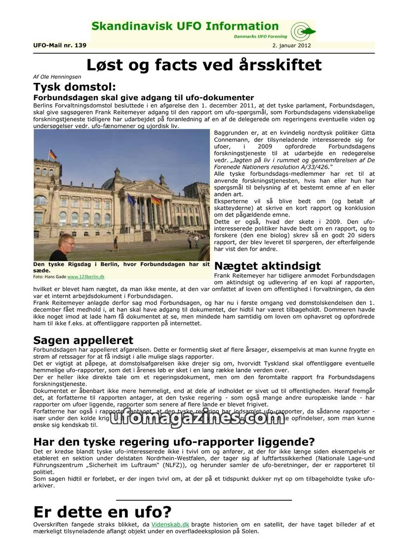 Cover of UFO Mail (SUFOI) issue 139: Skandinavisk UFO Information