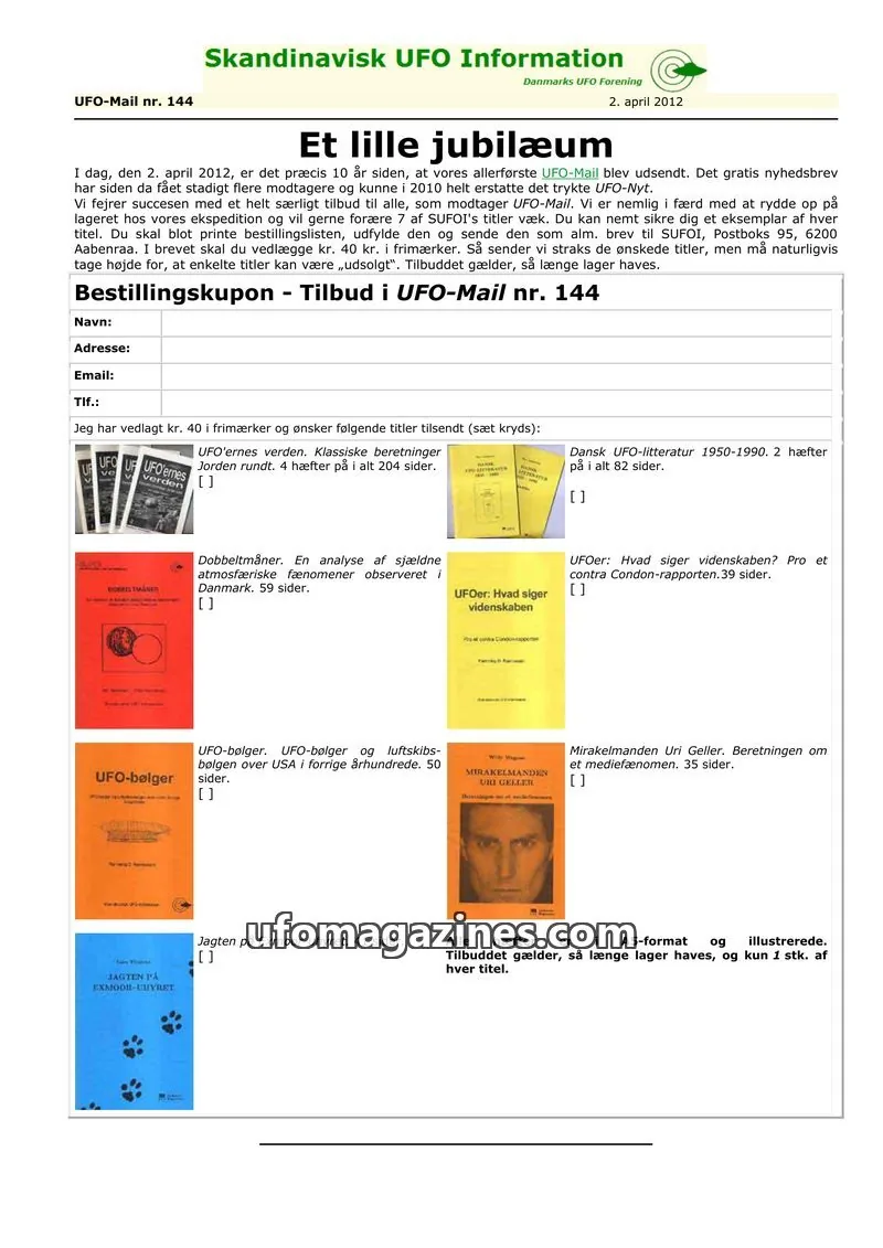 Cover of UFO Mail (SUFOI) issue nr. 144: Skandinavisk UFO Information