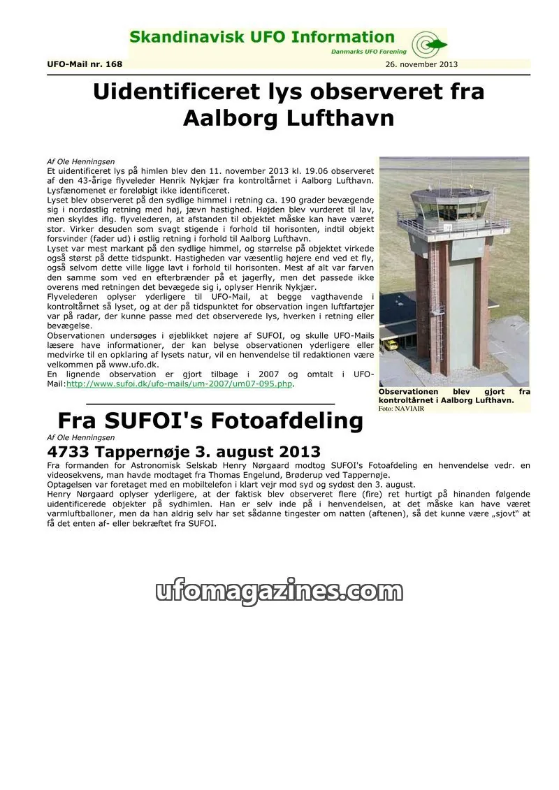 Cover of UFO Mail (SUFOI) issue 168: Skandinavisk UFO Information