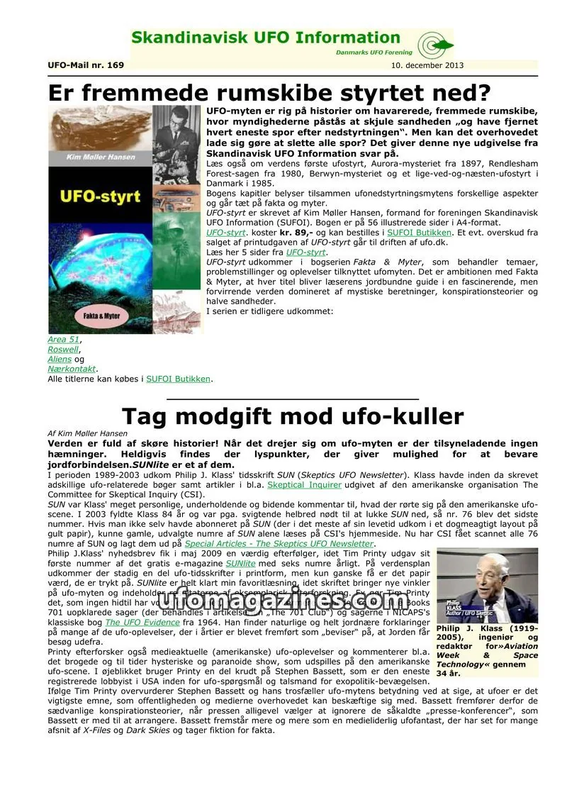 Cover of UFO Mail (SUFOI) issue nr. 169: Skandinavisk UFO Information