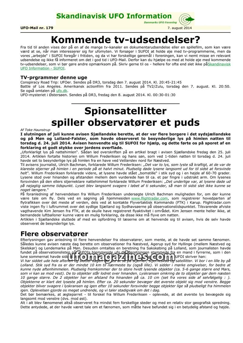 Cover of UFO Mail (SUFOI) issue 179: Skandinavisk UFO Information