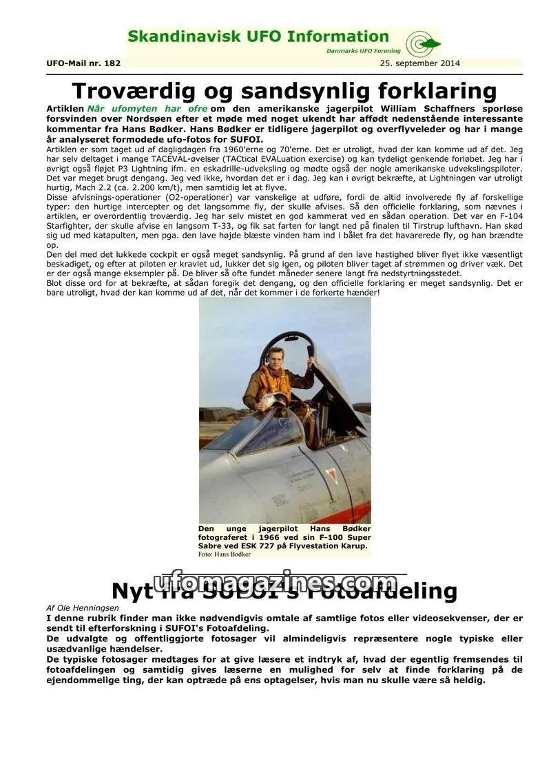 Cover of UFO Mail (SUFOI) issue 182: Skandinavisk UFO Information