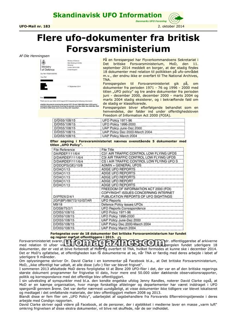 Cover of UFO Mail (SUFOI) issue 183: Skandinavisk UFO Information