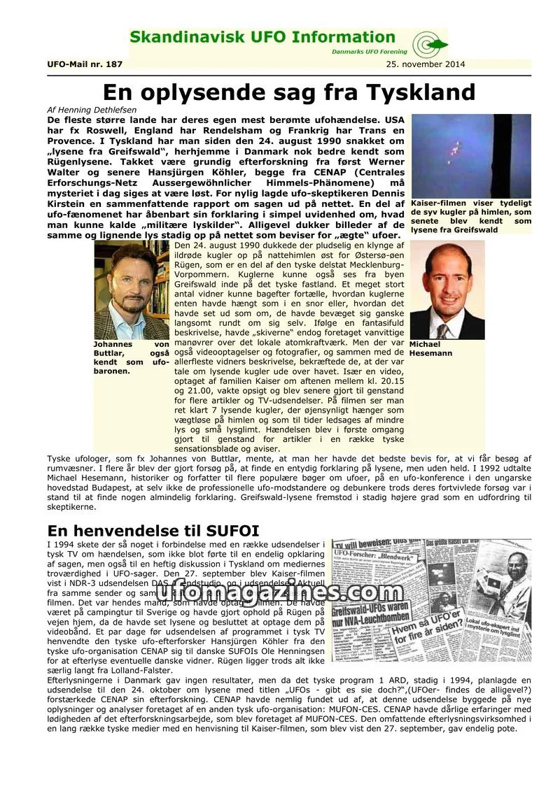Cover of UFO Mail (SUFOI) issue 187: Skandinavisk UFO Information