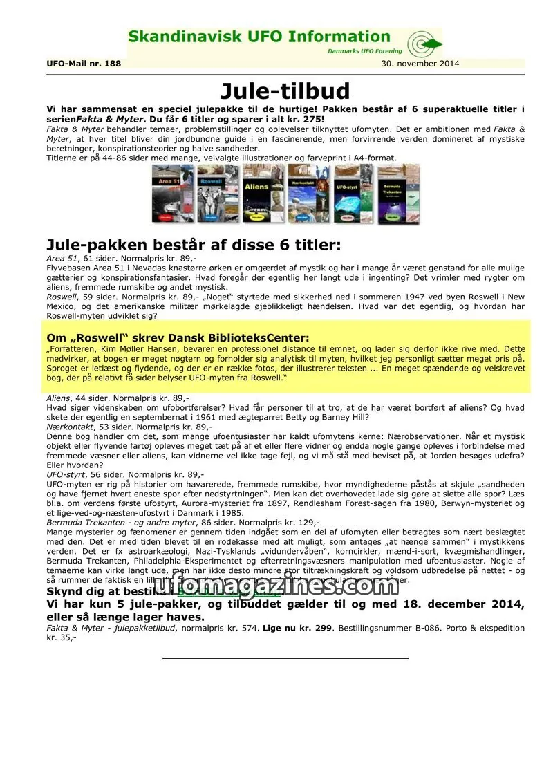 Cover of UFO Mail (SUFOI) issue nr. 188: Skandinavisk UFO Information