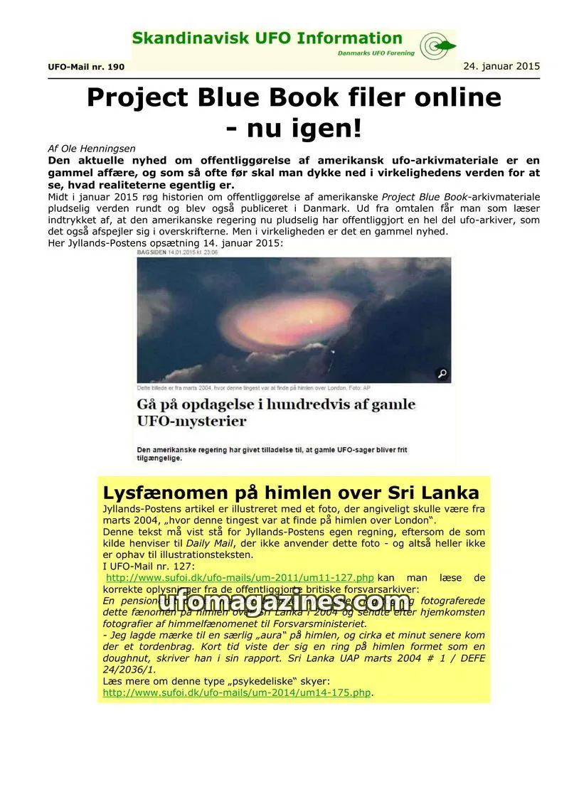 Cover of UFO Mail (SUFOI) issue 190: Skandinavisk UFO Information