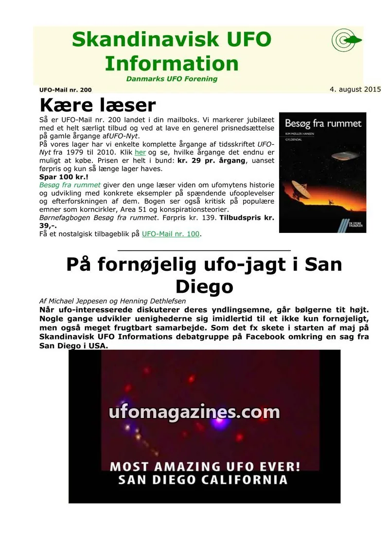 Cover of UFO Mail (SUFOI) issue 200: Skandinavisk UFO Information