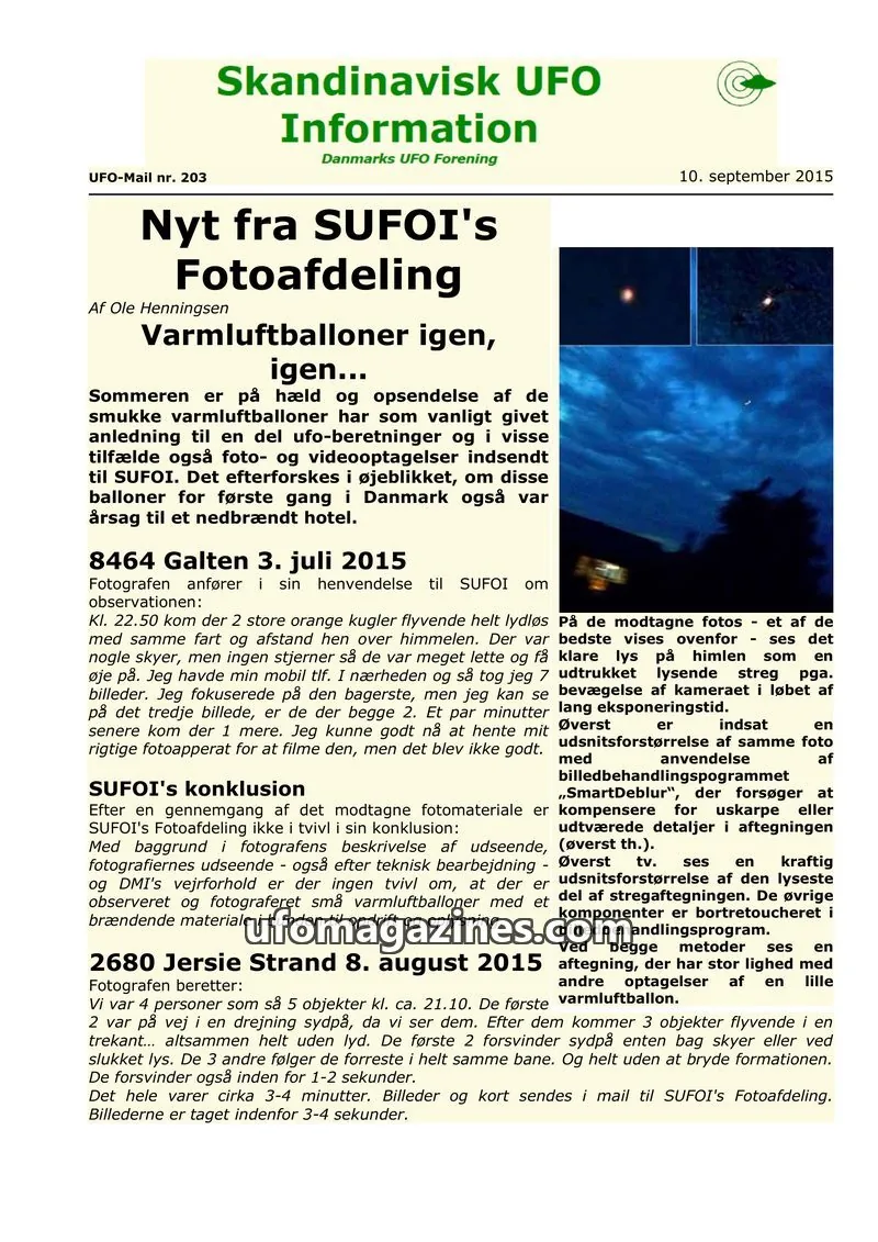 Cover of UFO Mail (SUFOI) issue nr. 203: Skandinavisk UFO Information