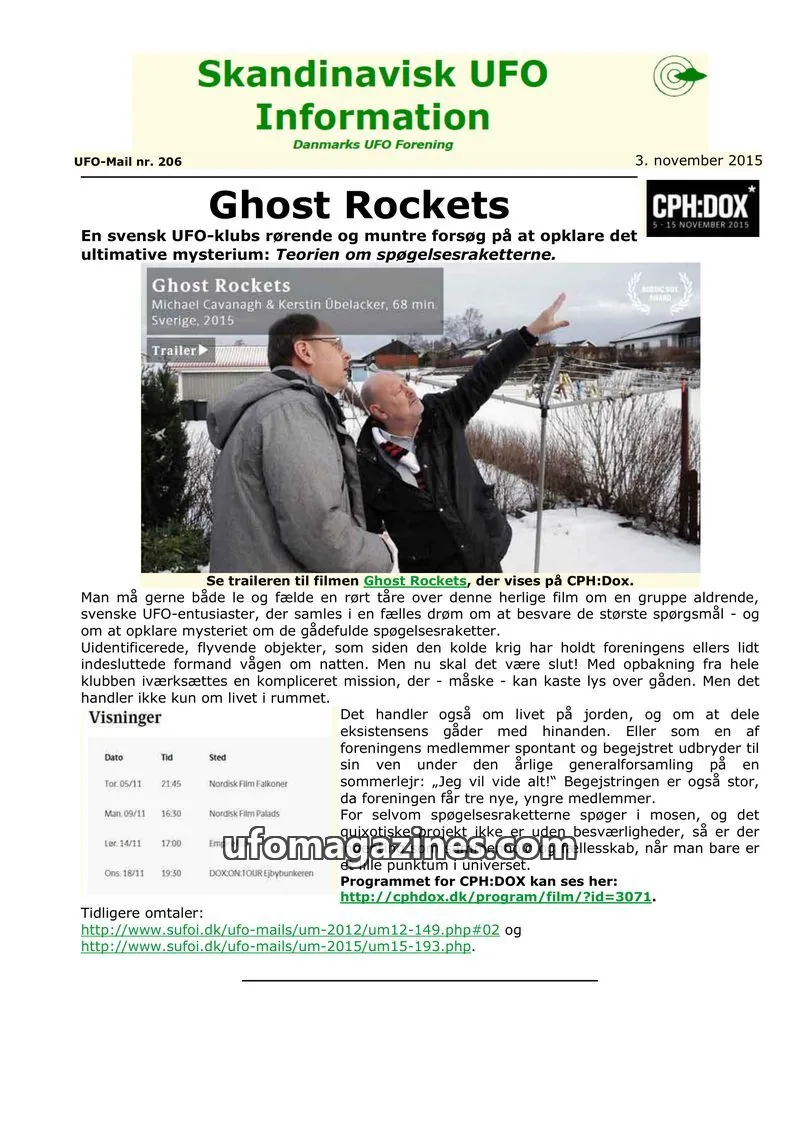 Cover of UFO Mail (SUFOI) issue nr. 206: Skandinavisk UFO Information