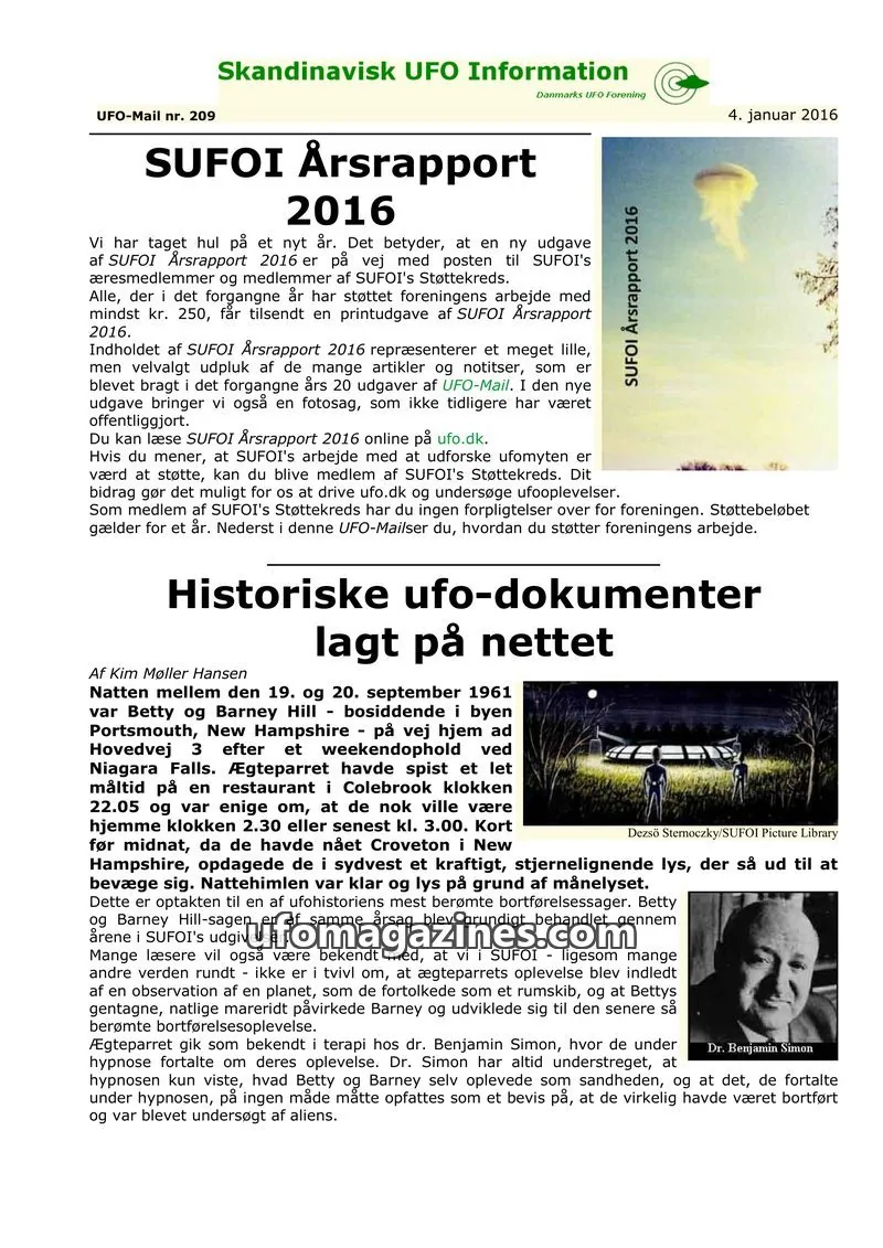 Cover of UFO Mail (SUFOI) issue nr. 209: Skandinavisk UFO Information