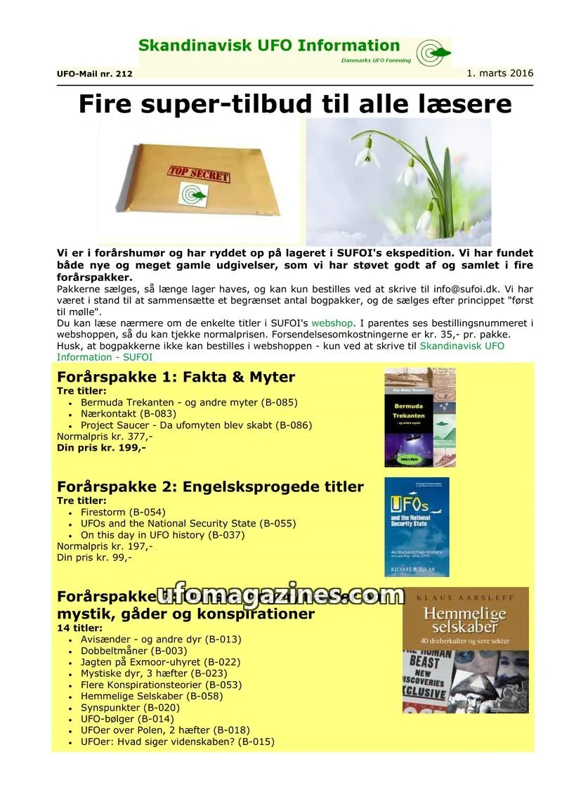 Cover of UFO Mail (SUFOI) issue nr. 212: Skandinavisk UFO Information