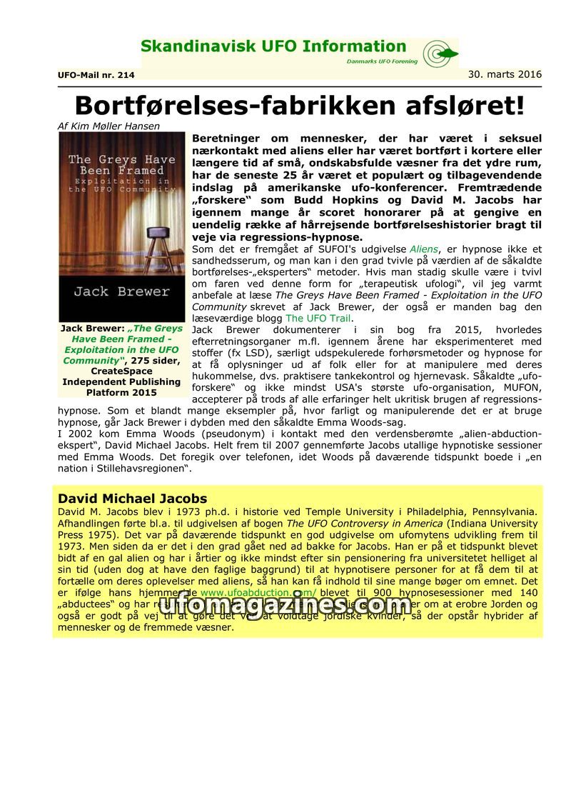 Cover of UFO Mail - No 214 - 2016